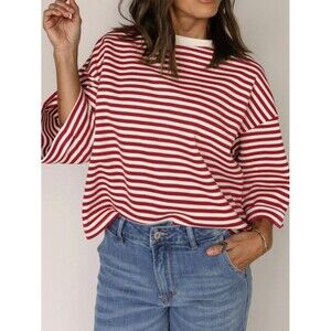 New Red White Stripe Short Sleeve Shirt Open Back With Tie Size Xl Game Day USA